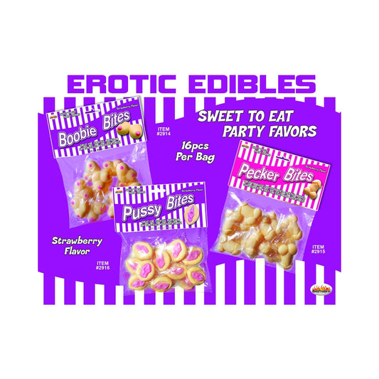 Pecker Bites Strawberry Candy 16 Pieces Bag