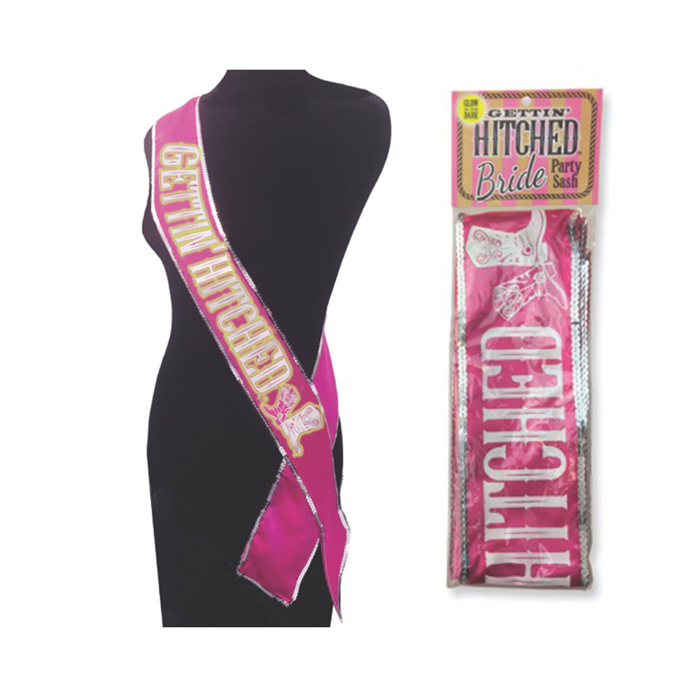 Gettin Hitched Glow In The Dark Sash Pink