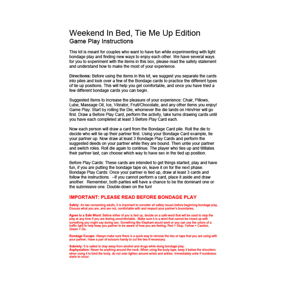 Weekend In Bed All Tied Up Game Kit