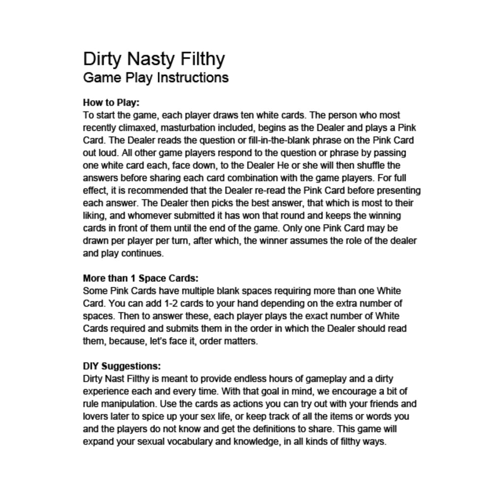 Dirty Nasty Filthy Card Game