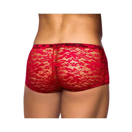 Male Power Stretch Lace Mini Short Red Small