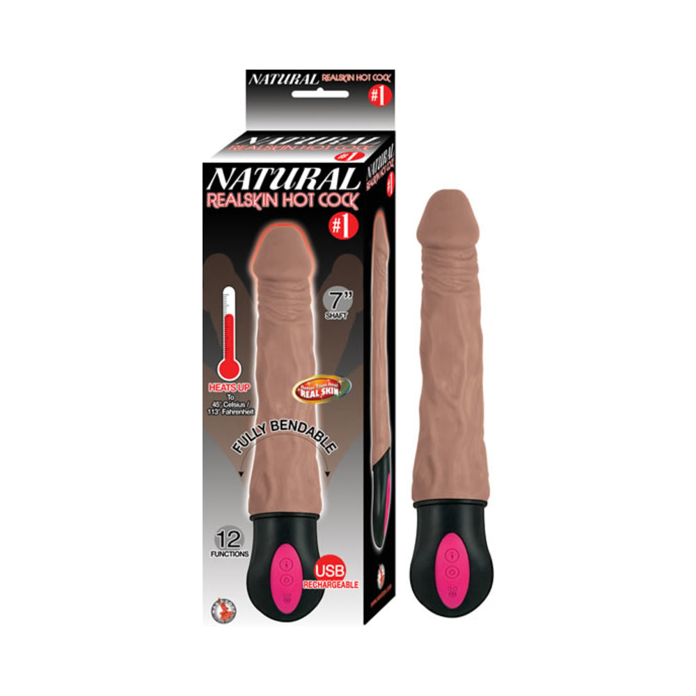 Natural Realskin Hot Cock #1 Fully Bendable 12 Function Usb Cord Included Waterproof Brown
