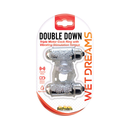 Wet Dreams Double Down Dual Motor Cock Ring With Power Bullet  And Stimulator Tongue With Motor