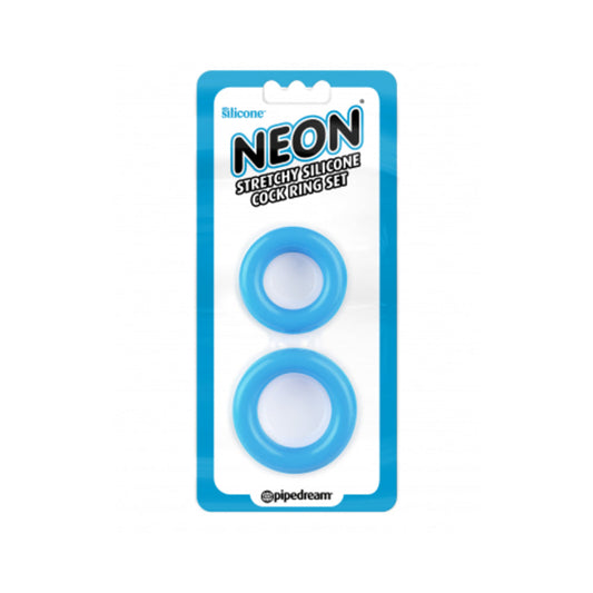 Neon Stretchy Silicone Cock Ring Set Blue