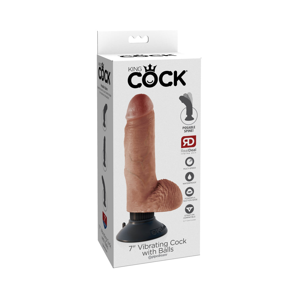King Cock 7in Vibrating Cock With Balls Tan
