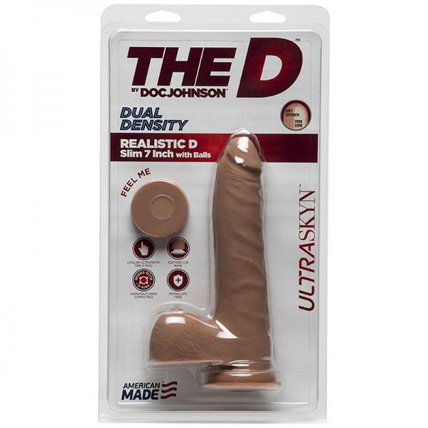 The D Realistic D 7 inches Slim Dildo with Balls Brown