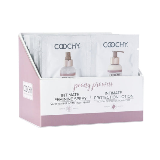 Coochy Peony Prowess Duo Foil Display Intimate Feminine Spray 0.9oz Intimate Protection Lotion 0.2oz