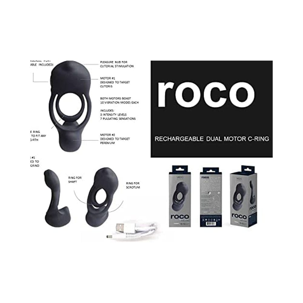 Vedo Roco Rechargeable Dual Motor Vibrating Ring - Just Black