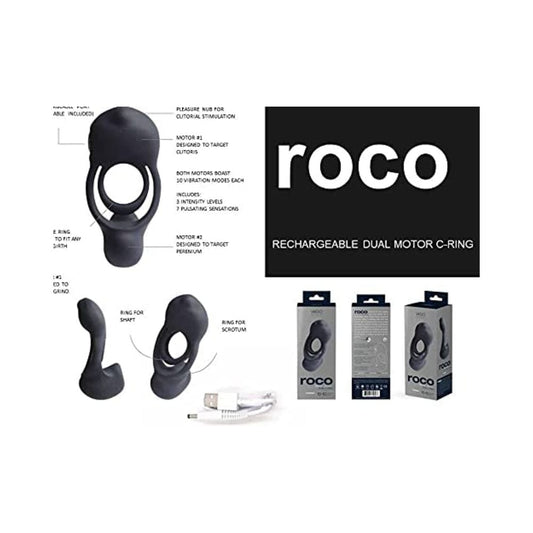 Vedo Roco Rechargeable Dual Motor Vibrating Ring - Just Black