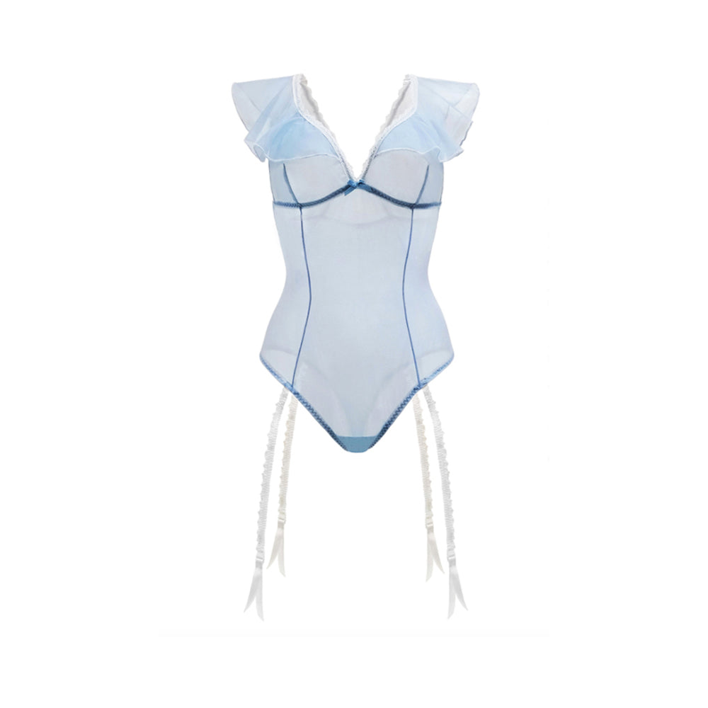 Blue Daiquiri Ruffled Teddy With Garter Powder Blue 1x/2x