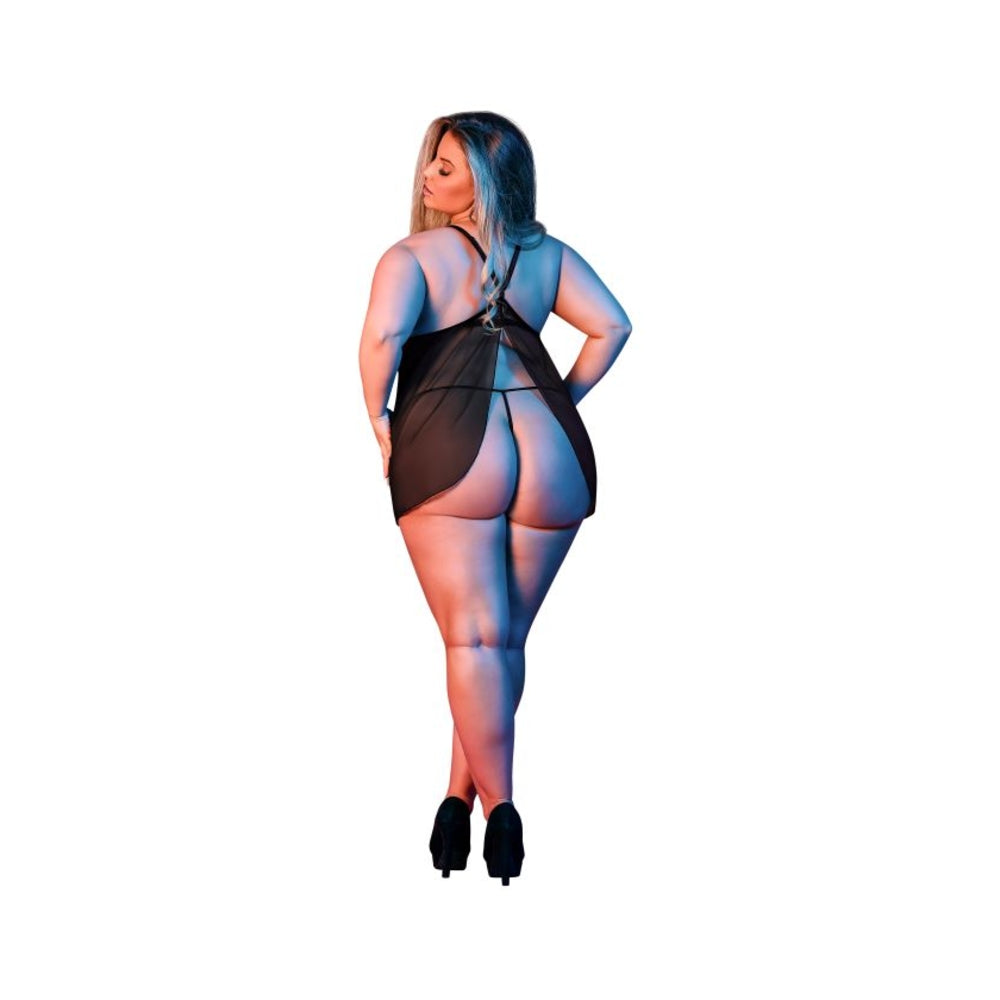 Magic Silk Sexy Time Baby Doll W Fly Away Back & G-set Black Queen Size