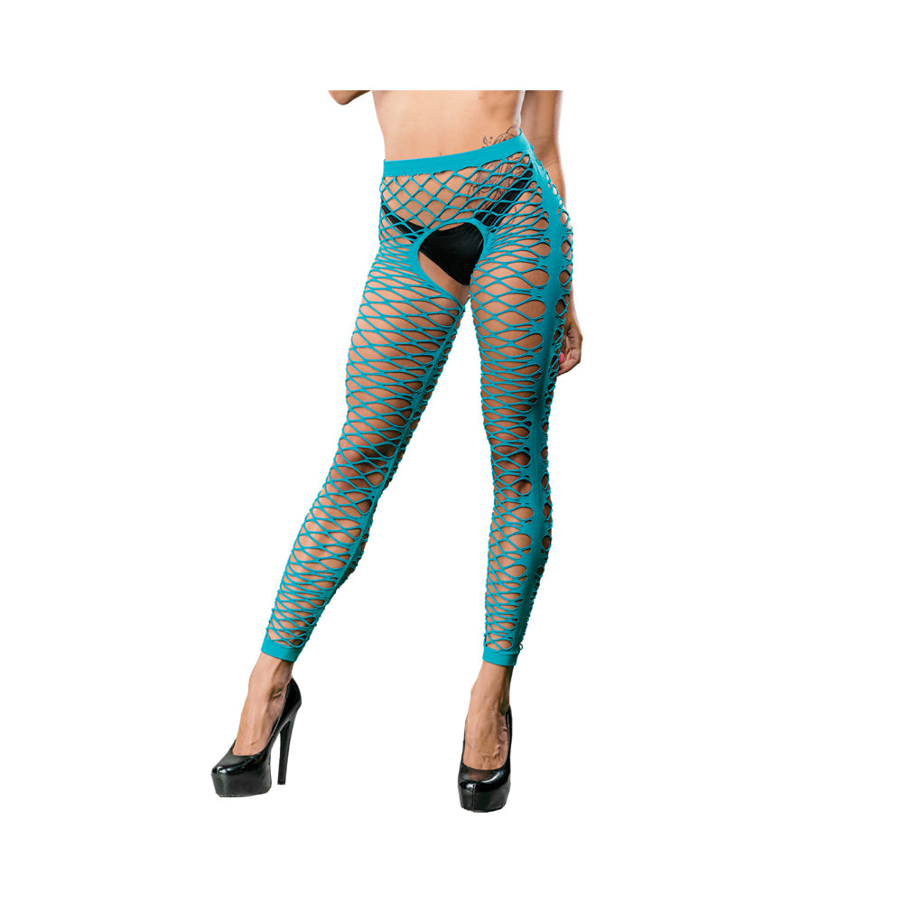 Turquoise Crotchless Side Panel Legging