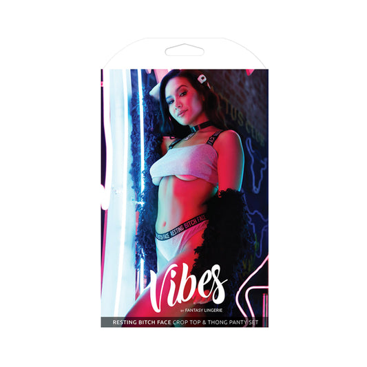Vibes Resting Bitch Face Crop/pnty Set Gry S/m