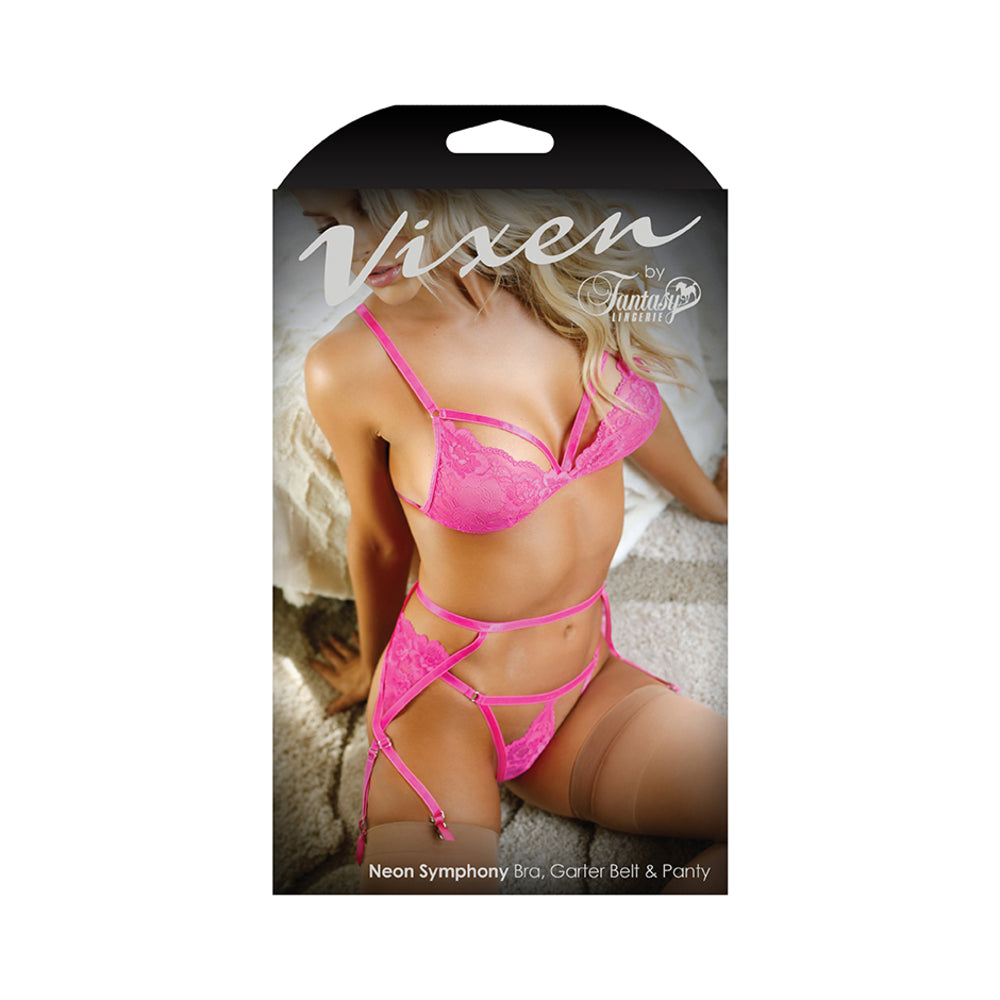 Vixen Neon Symphony  Bralette, Garter Belt & Panty  L/xl Electric Pink