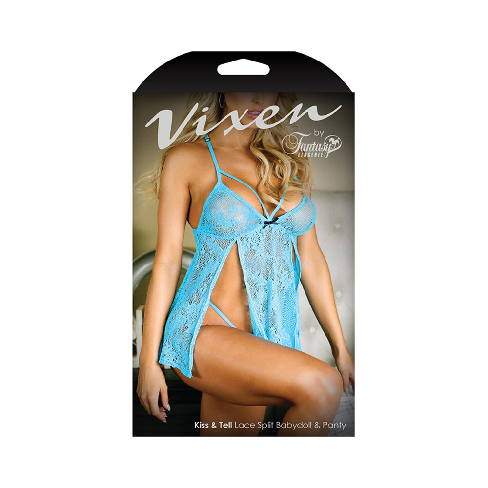 74964vixen Kiss & Tell Lace Split Babydoll & Panty One Size
