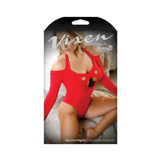 Vixen Havana Nights Halter Long Sleeve Bodysuit With Snap Closure One Size