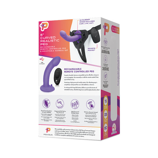Pegasus 6" Wireless Remote Control Curved Realistic Peg With Harness Purple