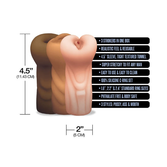 Happy Ending Mstr B8 Six Pack: Ass, Mouth, Pussy Stroker With 3 Rings