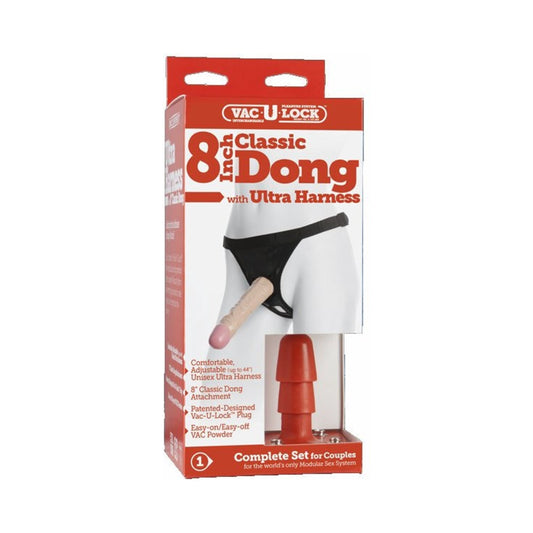 Vac-U-Lock Set 8" Classic Dong with Ultra Harness