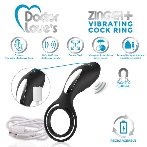Doctor Love Zinger+ Vibrating Cock Ring Remote Black