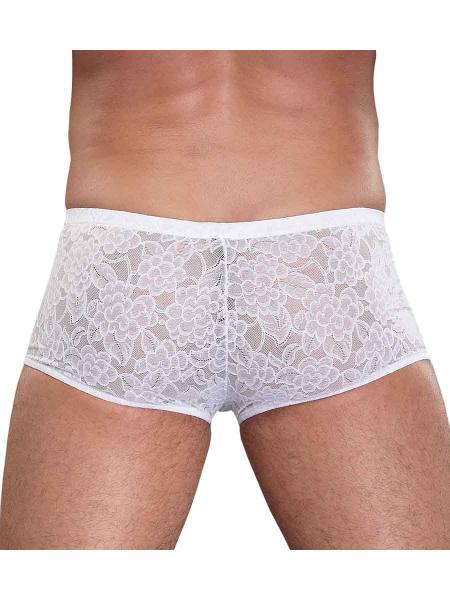 Male Power Mini Shorts Stretch Lace White XL