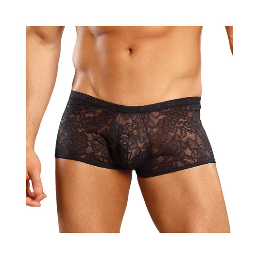 Male Power Stretch Lace Mini Shorts Black Medium